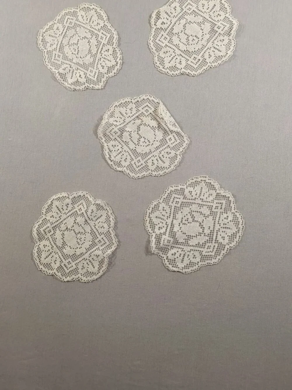 5 Vintage Net Lace Rose Doilies Handwoven 5